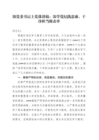 镇党委书记上党课讲稿：深学党纪践忠廉，干净担当做表率