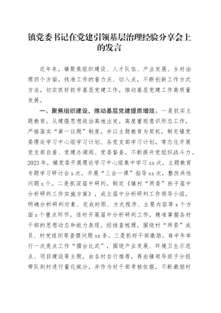 镇党委书记在党建引领基层治理经验分享会上的发言