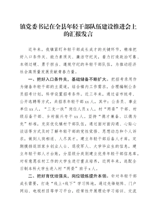 镇党委书记在全县年轻干部队伍建设推进会上的汇报发言
