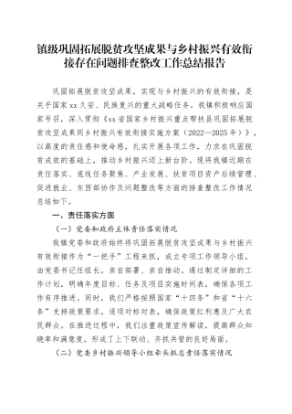 镇级巩固拓展脱贫攻坚成果与乡村振兴有效衔接存在问题排查整改工作总结报告