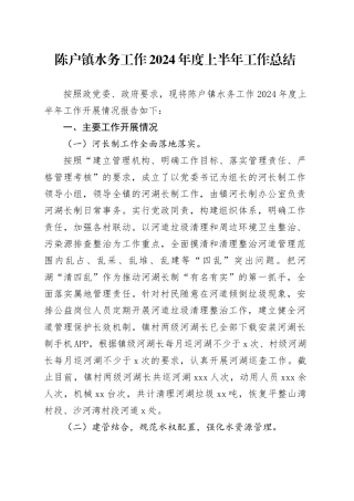 镇水务工作2024年度上半年工作总结