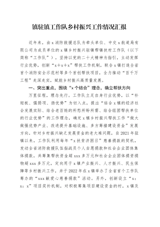 镇驻镇工作队乡村振兴工作情况汇报