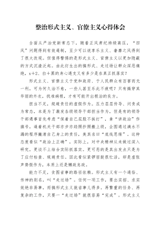 整治形式主义、官僚主义心得体会