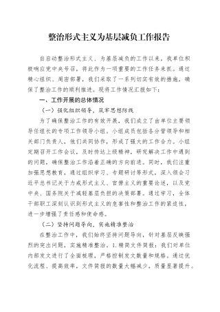 整治形式主义为基层减负工作报告