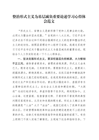 整治形式主义为基层减负重要论述学习心得体会研讨发言材料