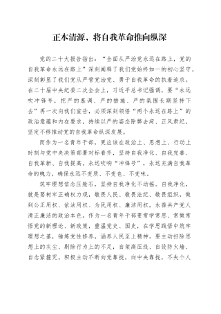 正本清源，将自我革命推向纵深——学习心得