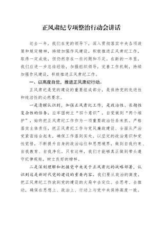 正风肃纪专项整治行动会讲话