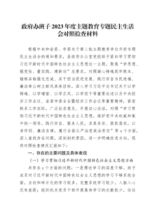 政府办班子2023年度主题教育专题民主生活会对照检查材料
