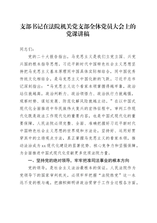 支部书记在法院机关党支部全体党员大会上的党课讲稿