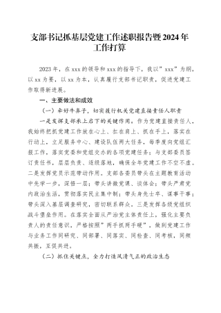 支部书记抓基层党建工作述职报告暨2024年工作打算
