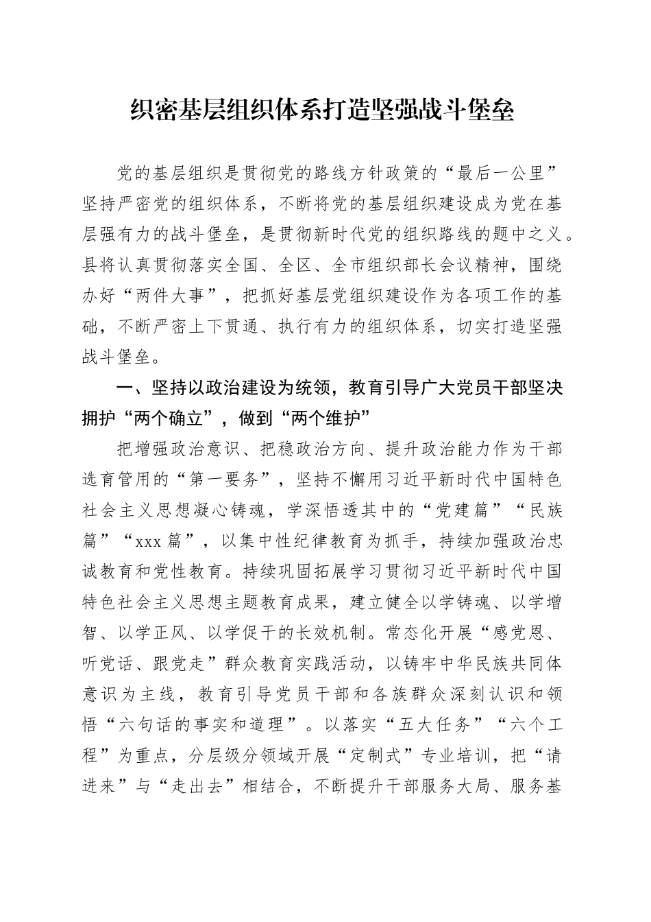 织密基层组织体系打造坚强战斗堡垒_第1页