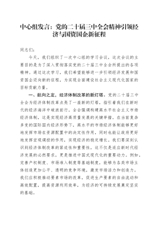 中心组发言：党的二十届三中全会精神引领经济与国资国企新征程