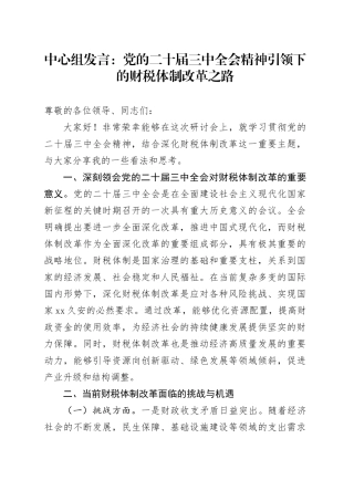 中心组发言：党的二十届三中全会精神引领下的财税体制改革之路