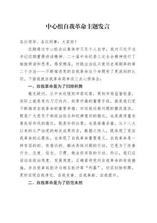 中心组自我革命主题发言