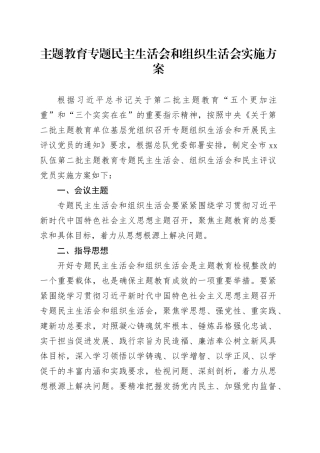 主题教育专题民主生活会和组织生活会实施方案