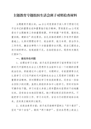 主题教育专题组织生活会班子对照检查材料（六个方面）