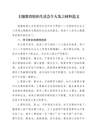 主题教育组织生活会个人发言材料范文