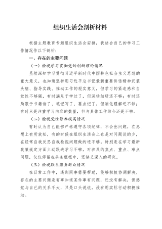 主题教育组织生活会剖析材料
