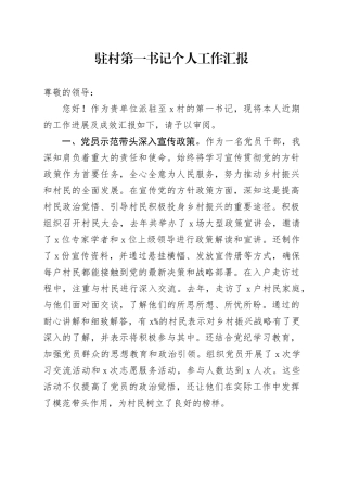 驻村第一书记个人工作汇报