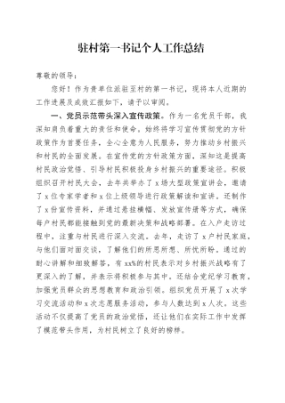 驻村第一书记个人工作总结汇报述职报告20240712