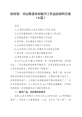 驻村第一书记推进乡村振兴工作总结材料合集（6篇）