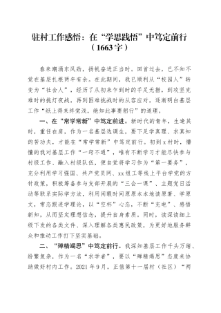 驻村工作感悟：在“学思践悟”中笃定前行（1663字）