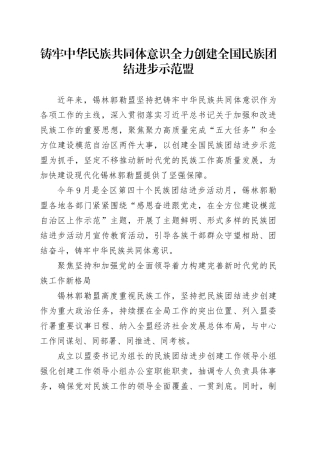 铸牢中华民族共同体意识 全力创建全国民族团结进步示范盟