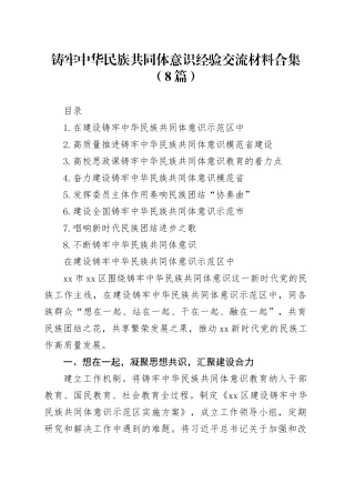 铸牢中华民族共同体意识经验交流材料合集（8篇）