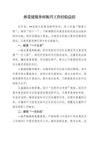 抓党建促乡村振兴工作经验总结汇报