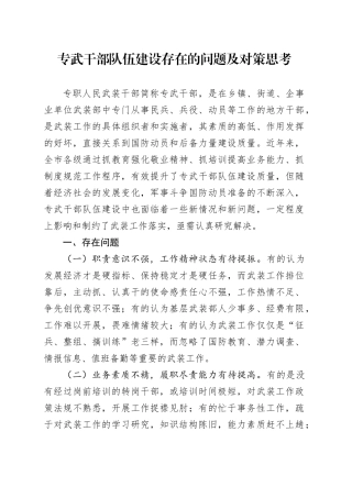 专武干部队伍建设存在的问题及对策思考（调研报告参考）