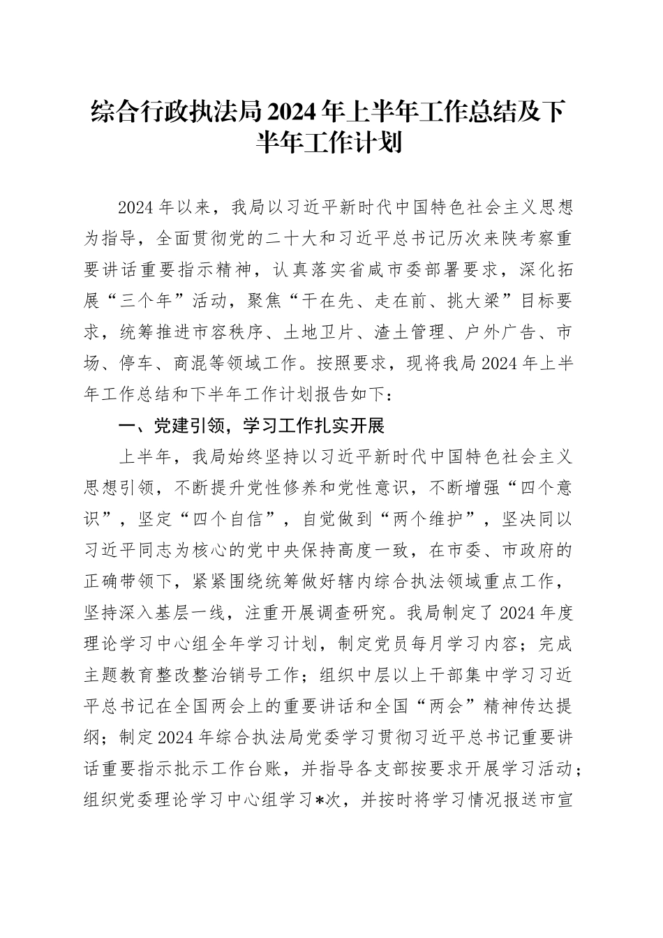 综合行政执法局2024年上半年工作总结及下半年工作计划_第1页