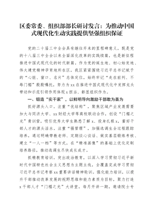 组织部部长研讨发言：为推动中国式现代化生动实践提供坚强组织保证