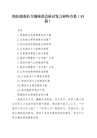 组织部部长专题座谈会研讨发言材料合集（13篇）