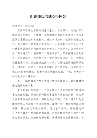 组织部长培训心得体会