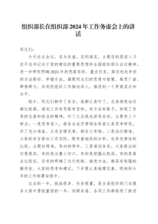 组织部长在组织部 2024 年工作务虚会上的讲话