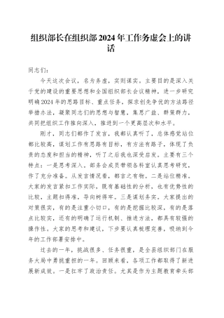 组织部长在组织部2024年工作务虚会上的讲话