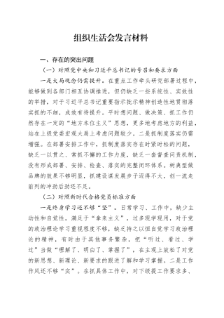 组织生活会发言材料（2）