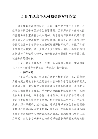 组织生活会个人检查材料学习思想作风工作尽责检视剖析发言提纲20240218