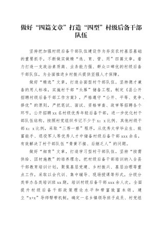 做好“四篇文章”打造“四型”村级后备干部队伍