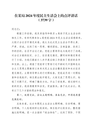 （会中）局2024年度民主生活会上的点评讲话（3739字）