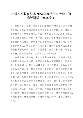 （会中）指导组组长在县委2024年度民主生活会上的点评讲话（2656字）
