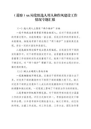 （巡察）XX局党组选人用人和作风建设工作情况专题汇报