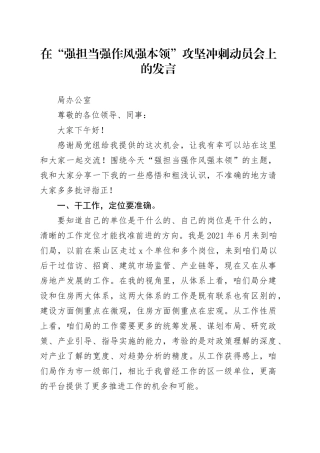 “强担当强作风强本领”攻坚冲刺动员会议发言材料合集6篇