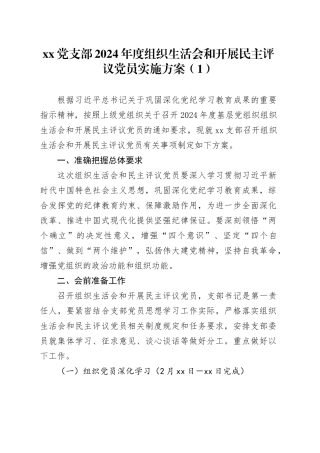 2篇xx党支部2024年度组织生活会和开展民主评议党员实施方案20250312