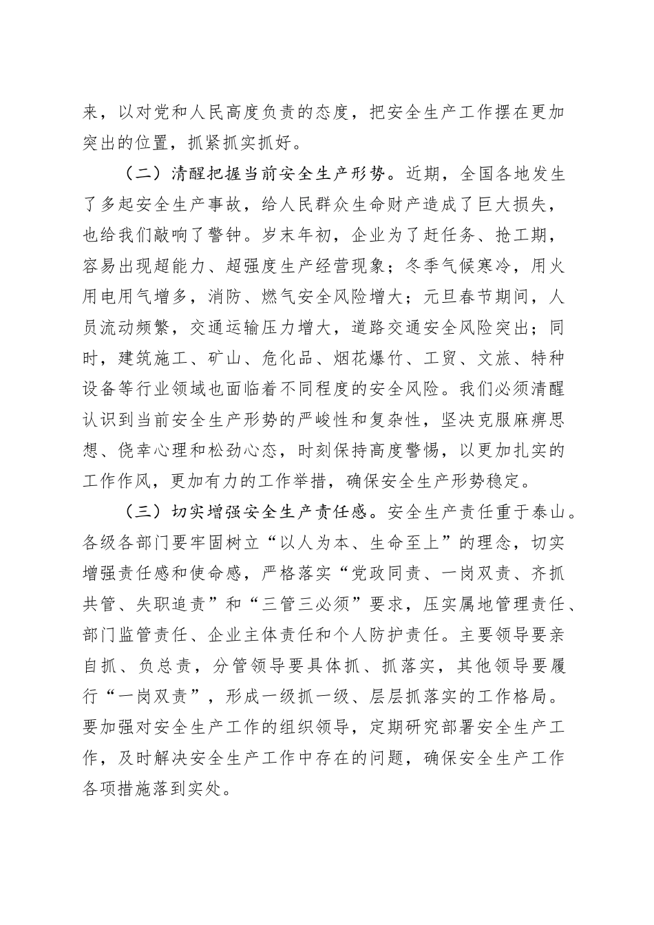 3篇2025年元旦春节期间安全生产工作会议讲话20241225_第2页