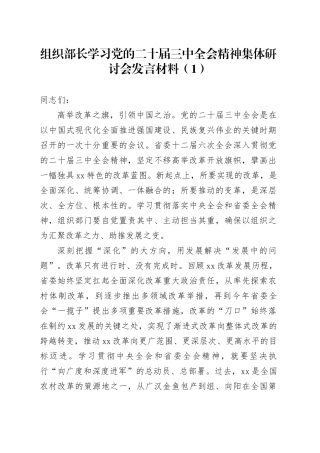 3篇学习党的二十届三中全会精神集体研讨会发言材料组织部长审计办政协负责人心得体会20250101
