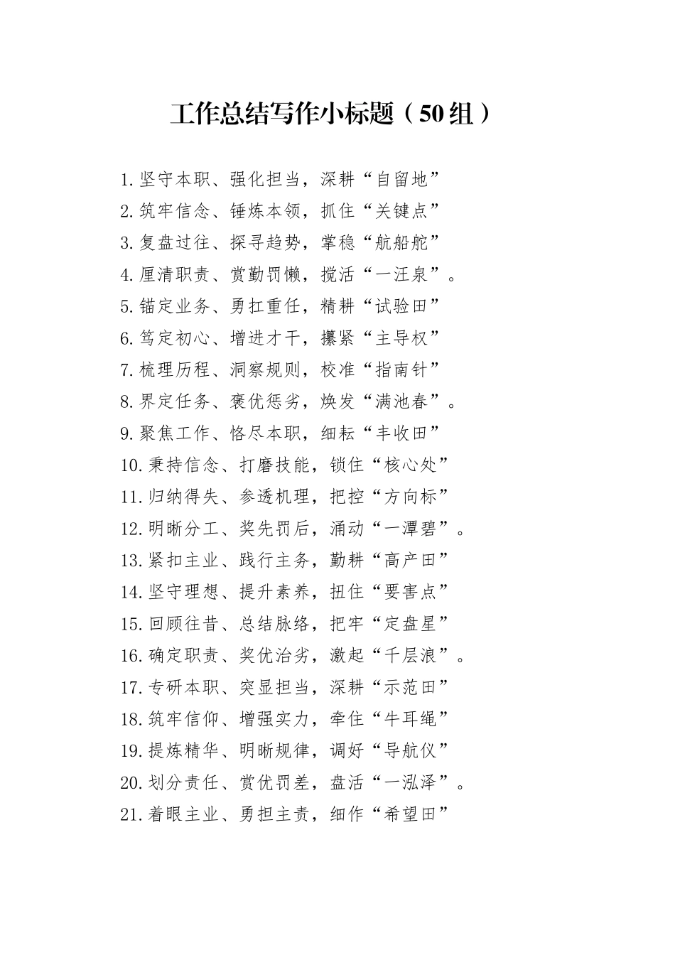 50组工作总结写作小标题20250115_第1页