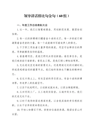 60组领导讲话排比句金句20241220