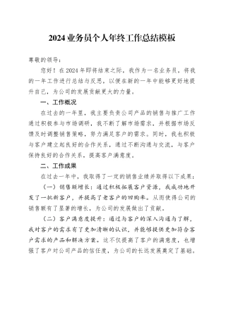 2024公司业务员个人年终工作总结模板