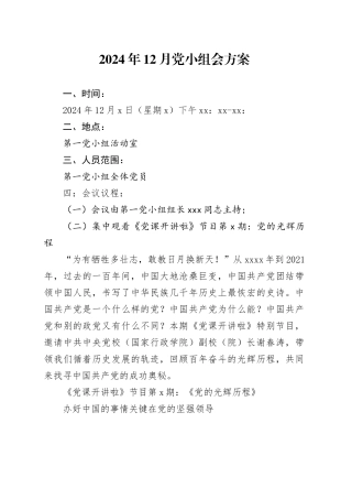 2024年12月党小组会方案